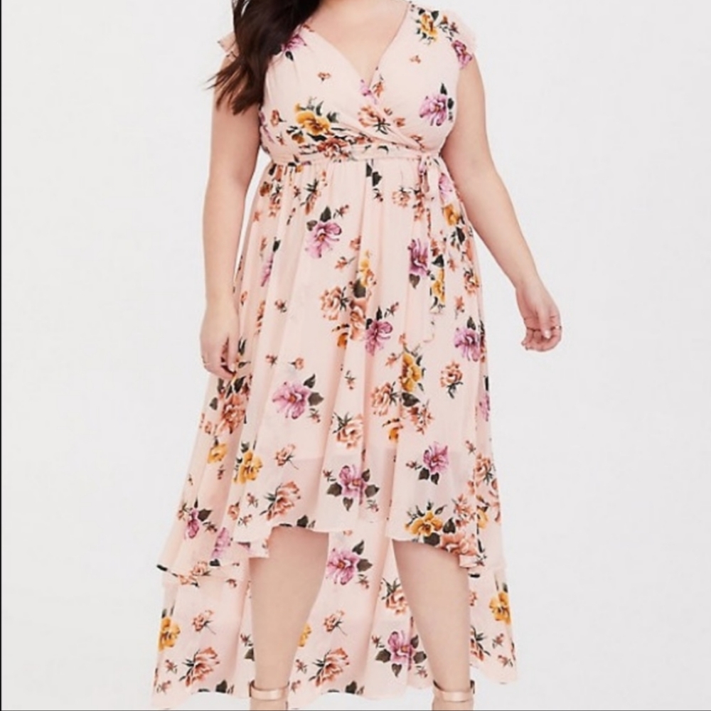 Torrid Hi Lo blush floral chiffon dress